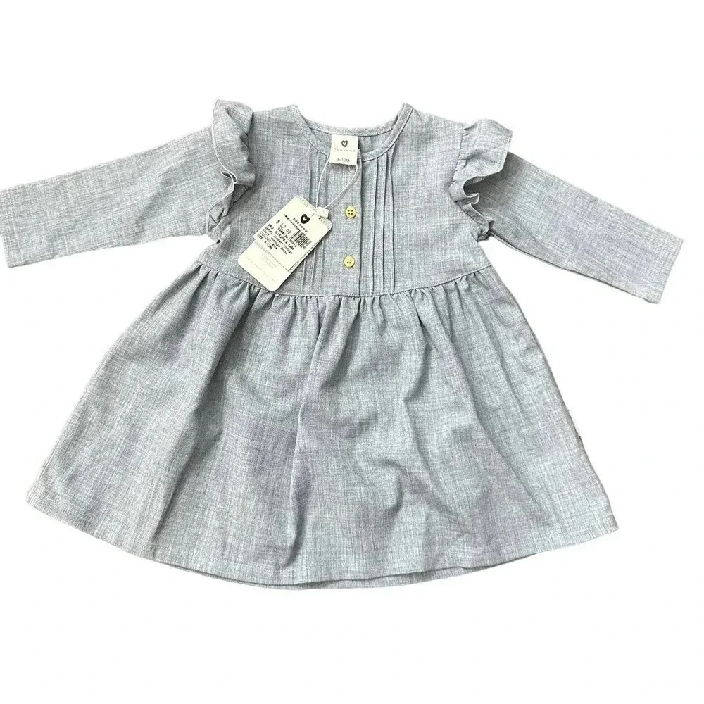 Korango Kid's Gray Button Up Fit & Flare Modern‎ Vintage Dress Size 6-12 Month